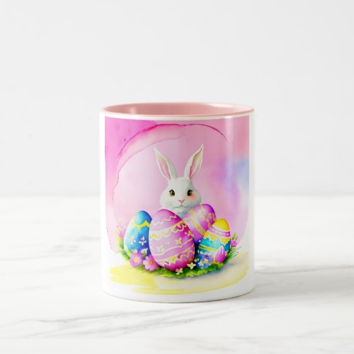 Easter bunny image created in watercolor style Two_Tone coffee mug