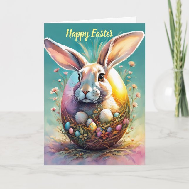 Easter bunny in a basket holiday card (Front)