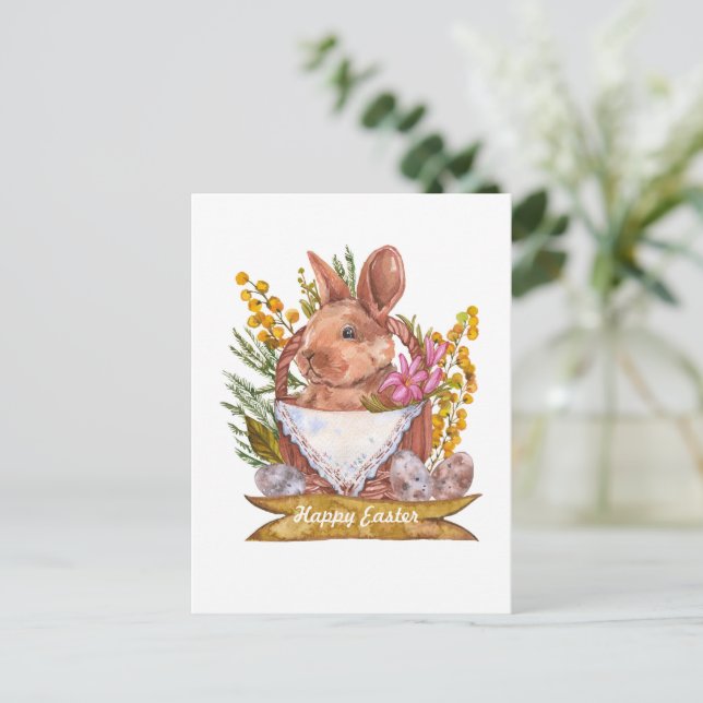 Easter bunny in a basket postcard (Standing Front)