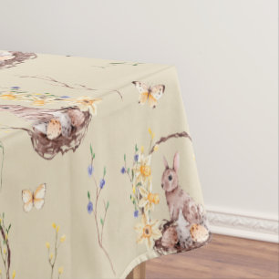 Easter Bunny In A Floral Basket Tablecloth