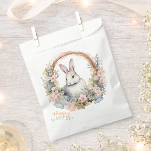 Easter Bunny In A Floral Wreath Favor Bag