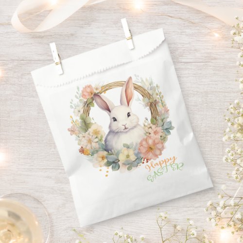 Easter Bunny In A Floral Wreath Favor Bag