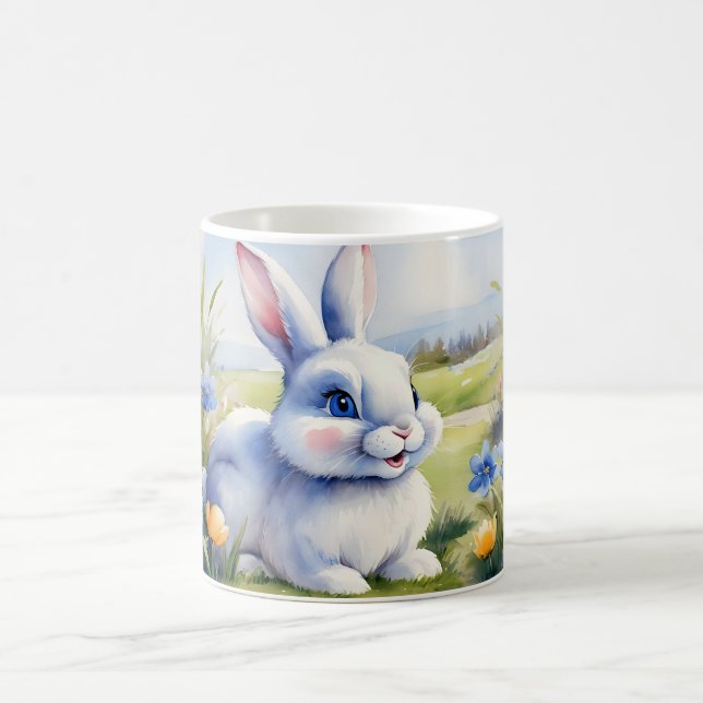 Easter bunny in a garden, Easter Coffee Mug (Center)