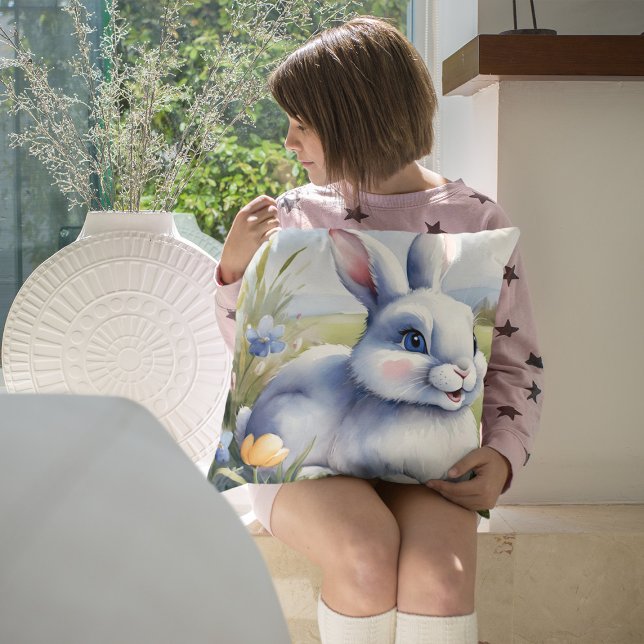 Easter bunny in a garden, Easter Throw Pillow (Creator Uploaded)