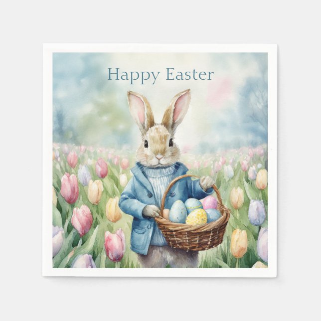 Easter Bunny in a meadow of Tulips Napkins (Front)