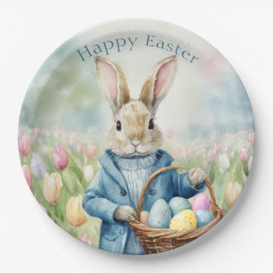 Easter Bunny in a meadow of Tulips Paper Plates