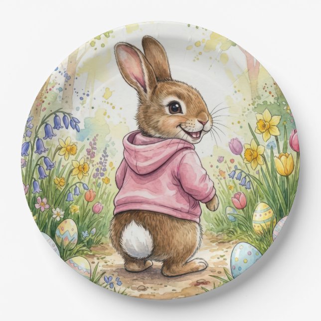 Easter Bunny in a Spring Garden Paper Plates (Front)