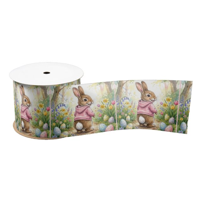 Easter Bunny in a Spring Garden Satin Ribbon (Spool)