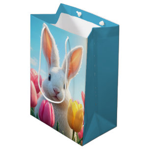 Easter Bunny In a Tulip Garden Medium Gift Bag