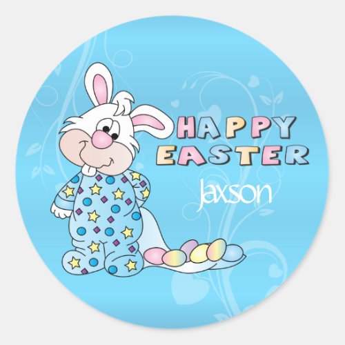 Easter Bunny in Baby Blue Classic Round Sticker
