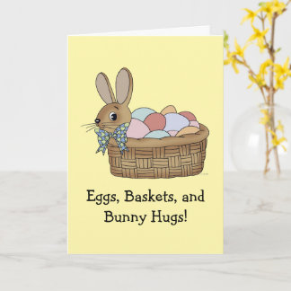 Easter Bunny in Basket with Eggs Card