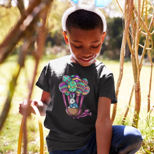 Easter Bunny In Basket With Flying Balloon Eggs T_Shirt