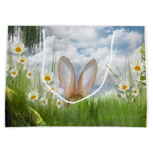 Easter bunny in daisies large gift bag