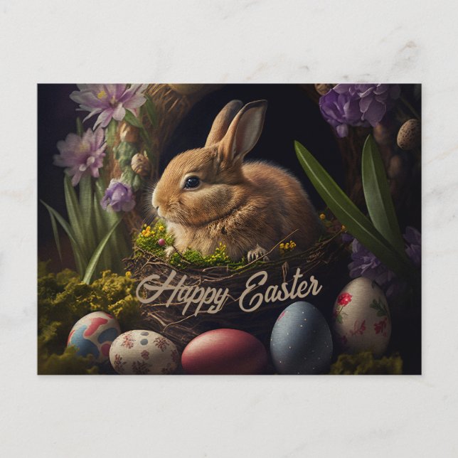 Easter Bunny in eggs nest cute Postcard (Front)