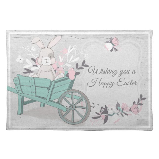 Easter Bunny in Flowers Cloth Placemat (Front)