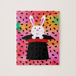 EASTER BUNNY IN HAT PUZZLE. JIGSAW PUZZLE