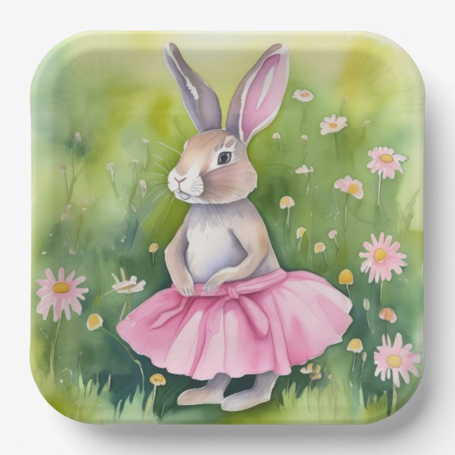Easter Bunny In Pink Tutu Paper Plates (Front)