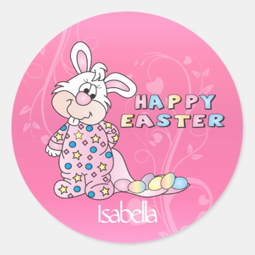 Easter Bunny in Pretty Pink Classic Round Sticker