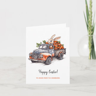 Easter bunny in rustic vintage truck  card