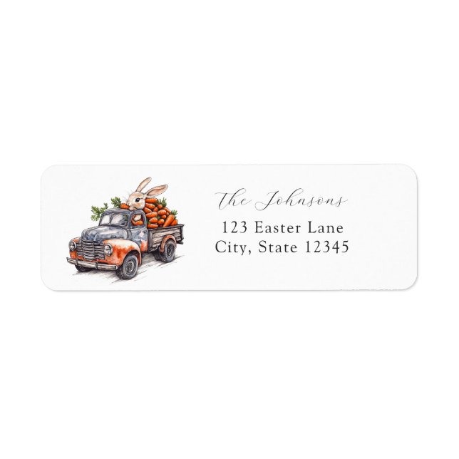 Easter bunny in rustic vintage truck label (Front)