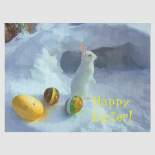 Easter bunny in snow with eggs tissue paper