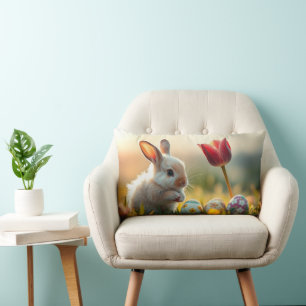 Easter bunny in spring lumbar pillow