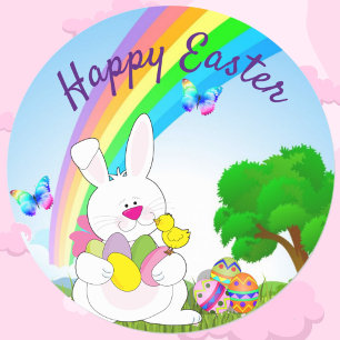 Easter Bunny in Springtime Cute Colorful Rainbow Classic Round Sticker