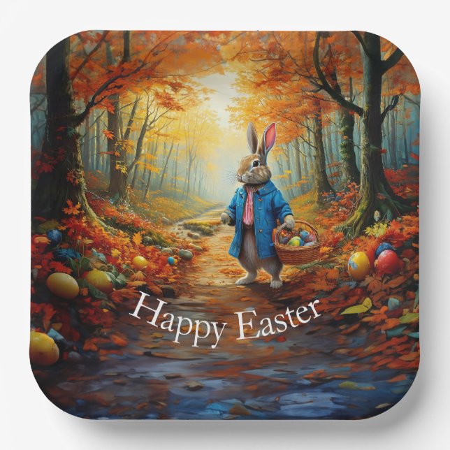 Easter bunny in the forest paper plates (Front)