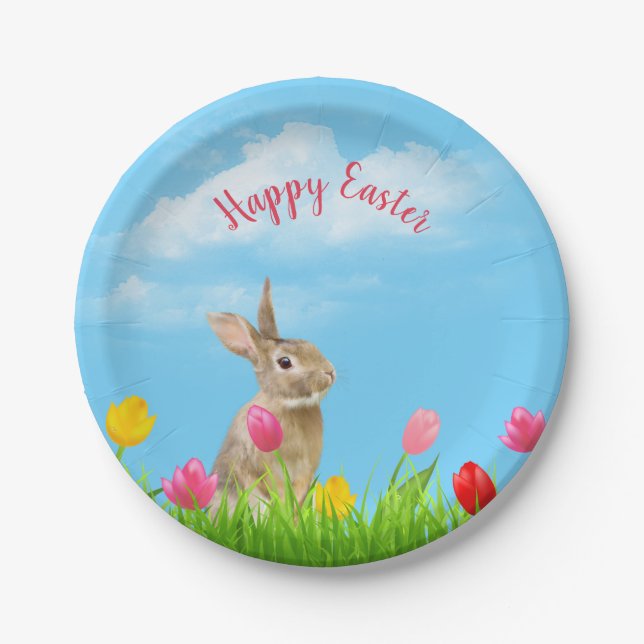 Easter Bunny in Tulips Paper Plates (Front)