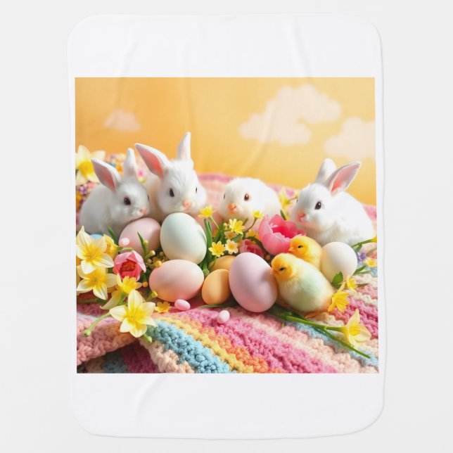 Easter Bunny Kids Blanket – Spring Baby Blanket (Front)