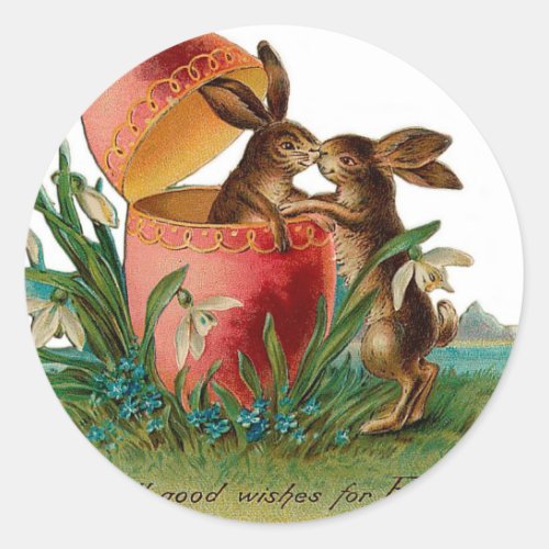 Easter Bunny Kiss Vintage Classic Round Sticker