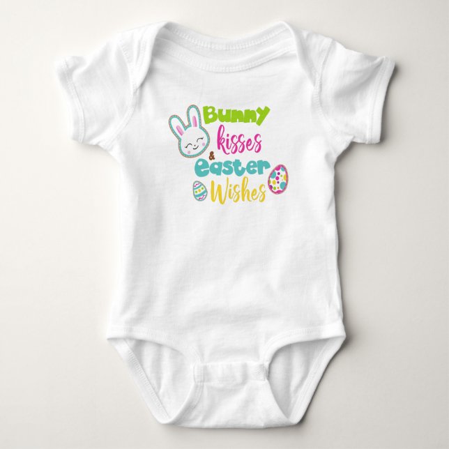 Easter, Bunny Kisses Easter Wishes, Easter Eggs Baby Bodysuit (Front)