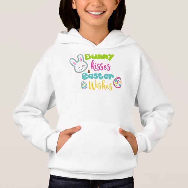 Easter, Bunny Kisses Easter Wishes, Easter Eggs Hoodie (Front)