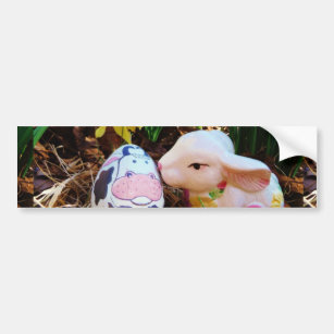 Easter Bunny kissing Cow Egg Bumper Sticker