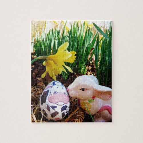 Easter Bunny kissing Cow Egg Jigsaw Puzzle