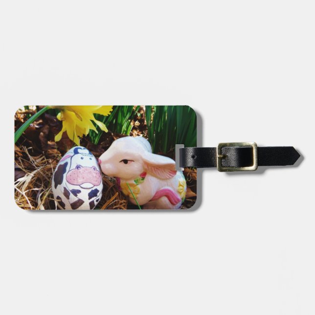 Easter Bunny kissing Cow Egg Luggage Tag (Front Horizontal)