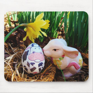 Easter Bunny kissing Cow Egg Mouse Pad