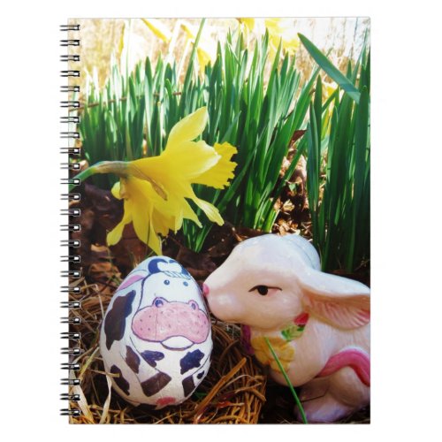 Easter Bunny kissing Cow Egg Notebook