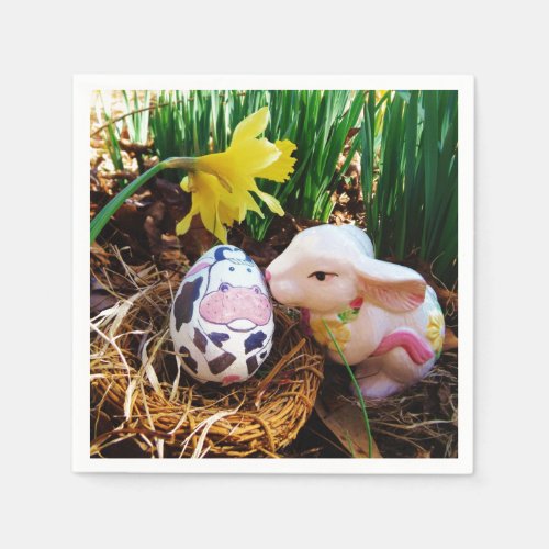 Easter Bunny kissing Cow Egg Paper  Napkins