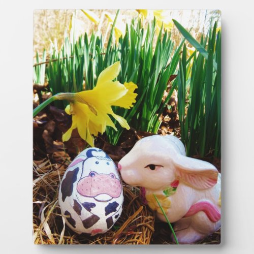 Easter Bunny kissing Cow Egg Plaque