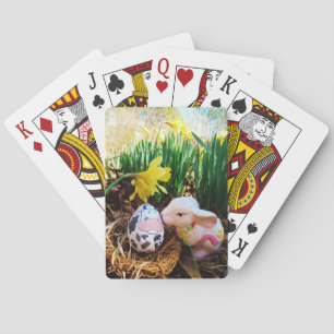 Easter Bunny kissing Cow Egg Poker Cards