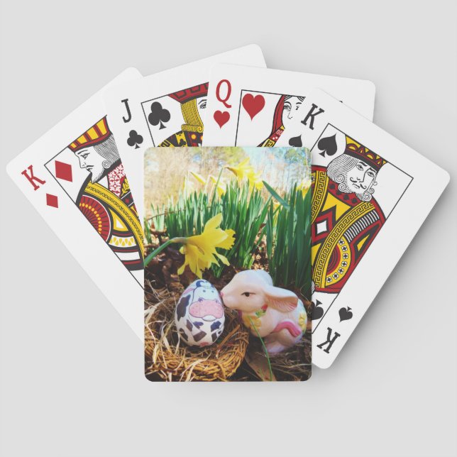 Easter Bunny kissing Cow Egg Poker Cards (Back)