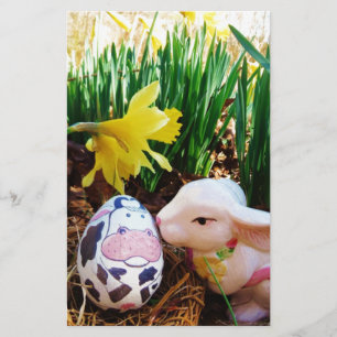 Easter Bunny kissing Cow Egg Stationery