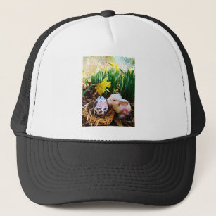 Easter Bunny kissing Cow Egg Trucker Hat