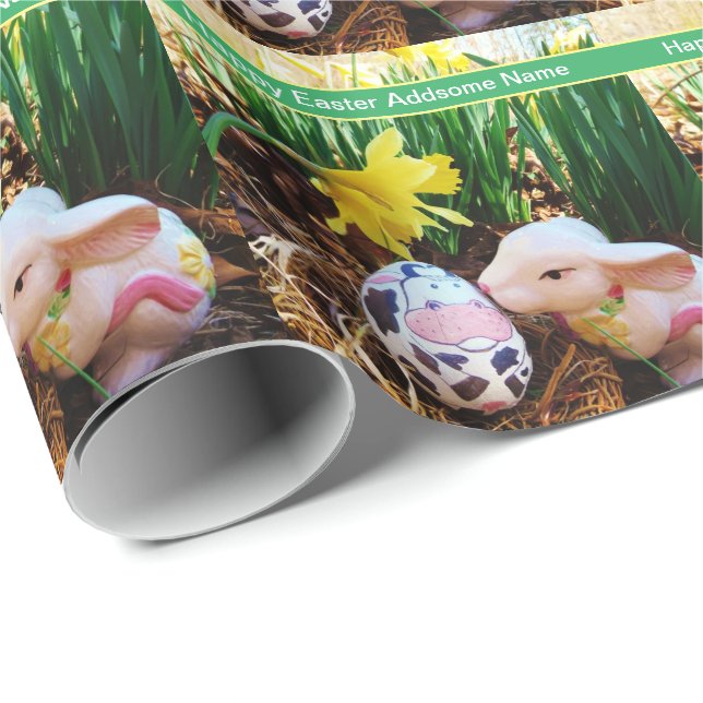 Easter Bunny kissing Cow Egg Wrapping Paper (Roll Corner)