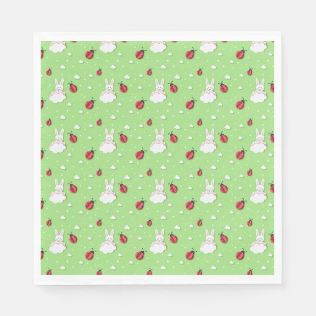 Easter Bunny & Ladybugs Pattern Cut-out Paper Napkins (Front)