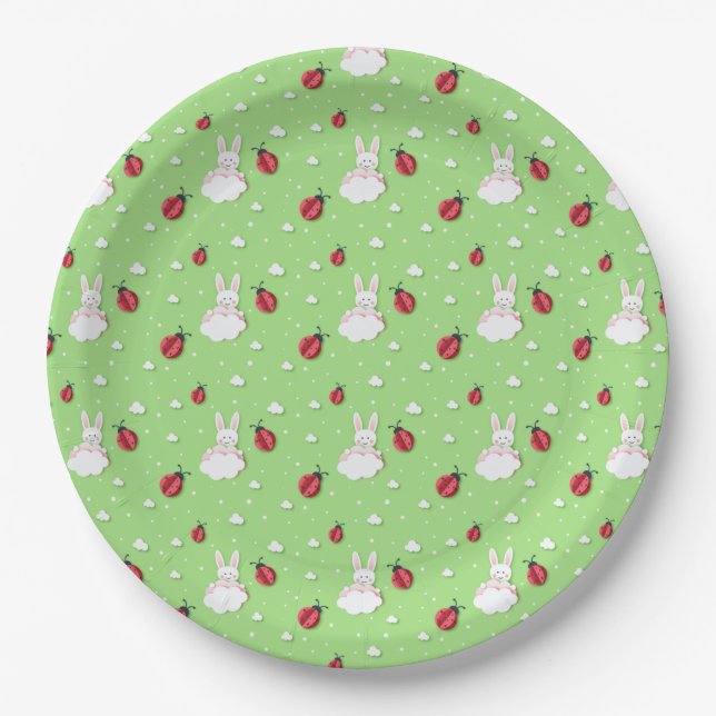Easter Bunny & Ladybugs Pattern Cut-out Paper Plates (Front)