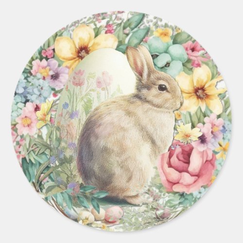 Easter Bunny Large Egg Spring Flowers Cute Classic Round Sticker