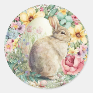 Easter Bunny Large Egg Spring Flowers Cute Classic Round Sticker
