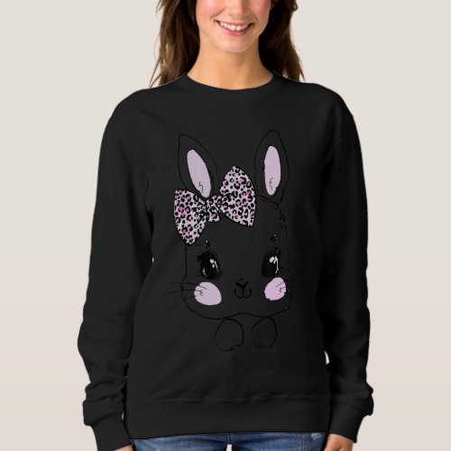 Easter Bunny Leopard Bow Tie Easter Day Women Girl Sweatshirt